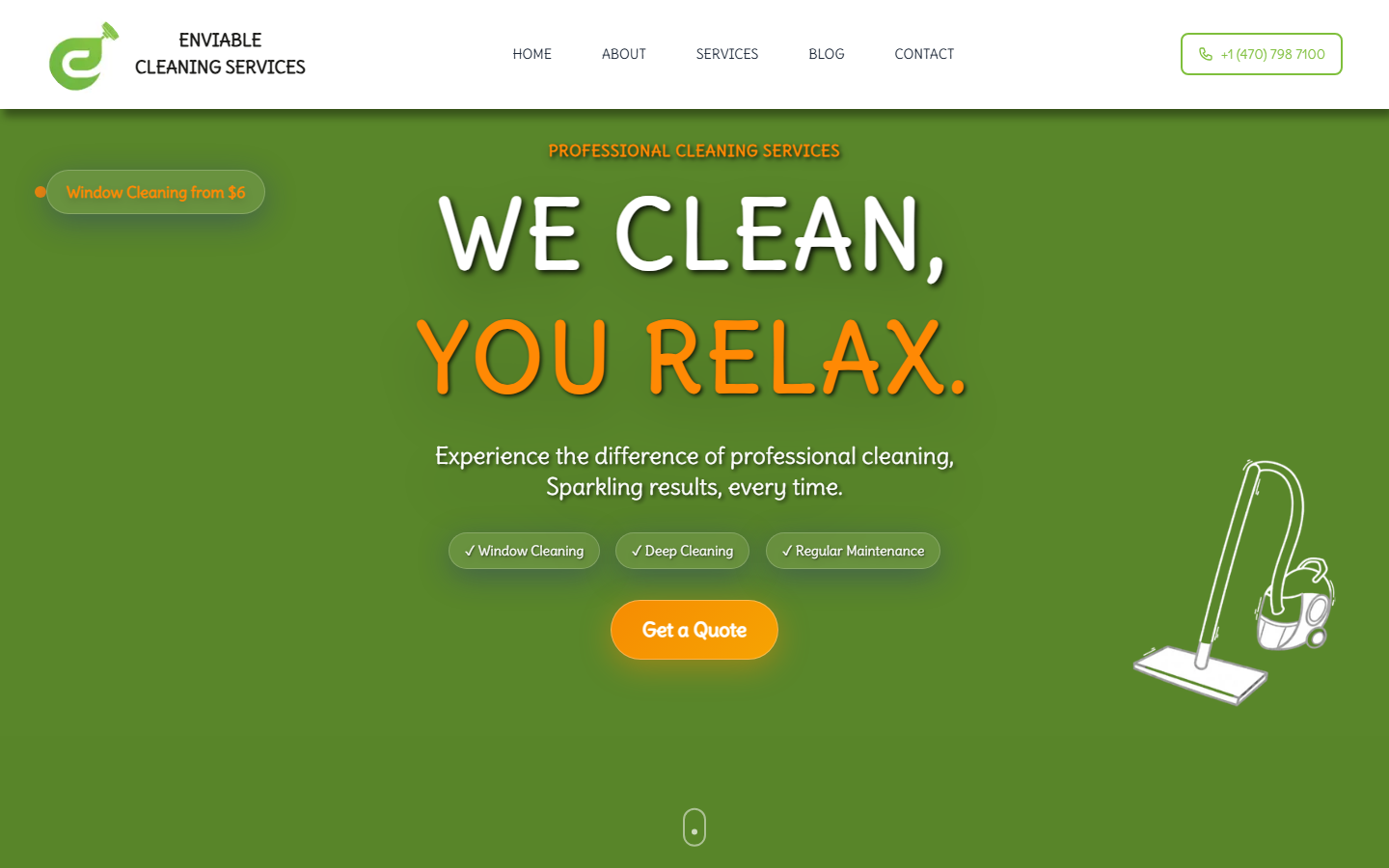 The Enviable Cleaning Services website homepage