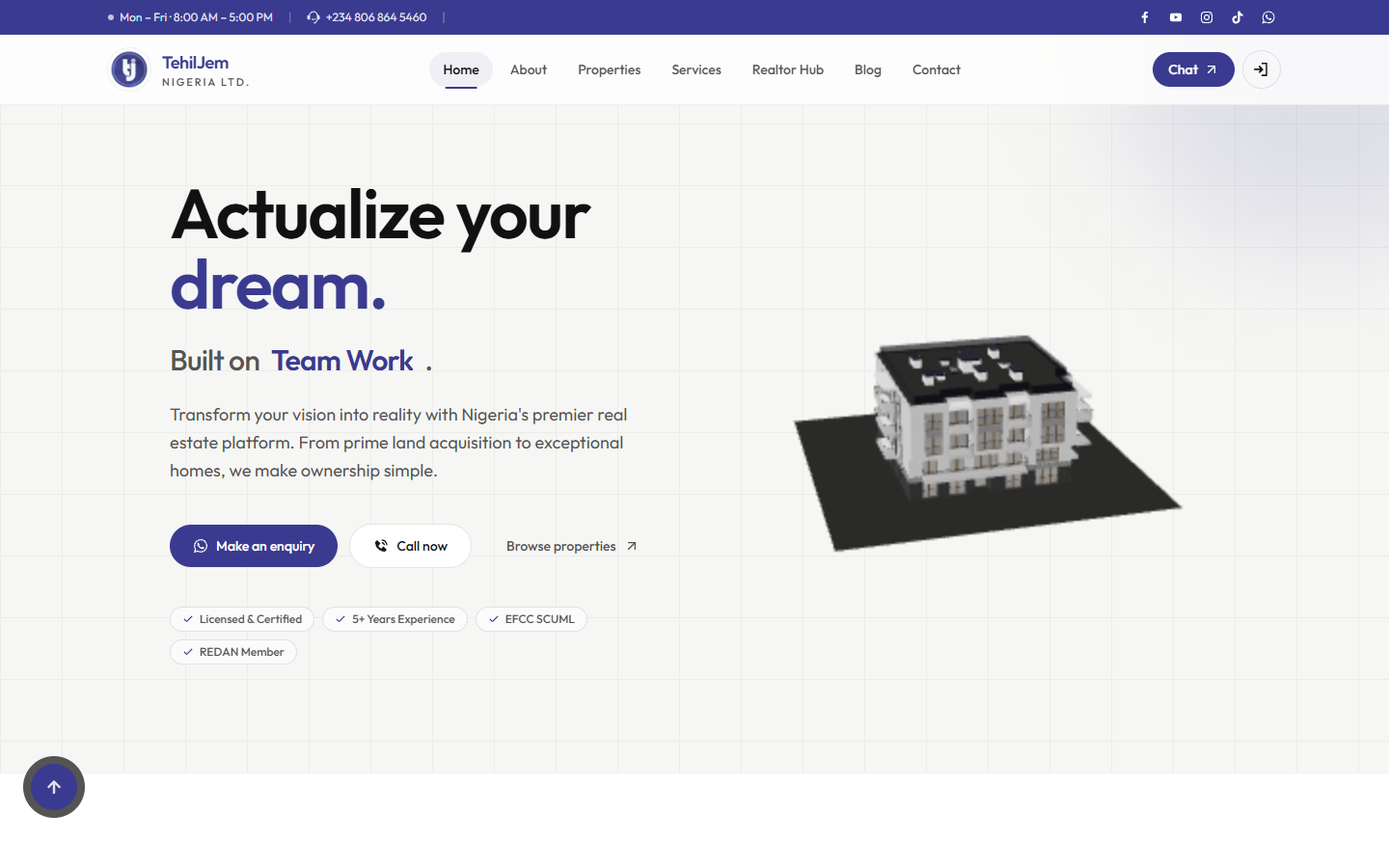 The TehilJem Nigeria real estate website homepage